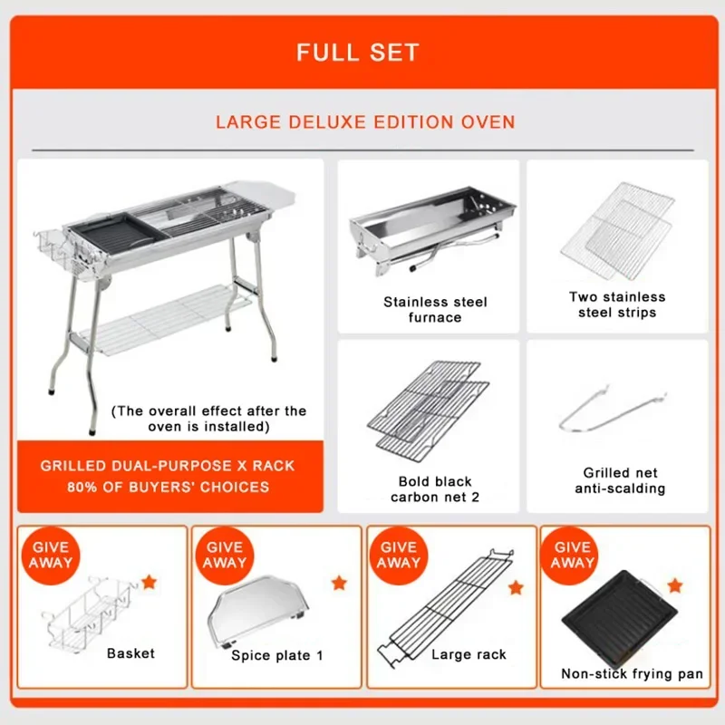 Large Stainless Steel BBQ Gril - Camp Grill Portable Folding recensione e prezzo